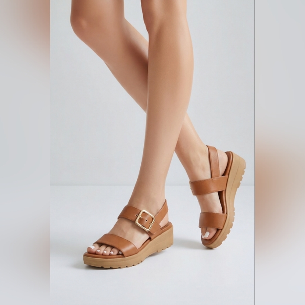 Women's Tan Buckle Viononic Platform Sandals Size 8 5